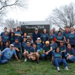 31 much-appreciated volunteers in front of the park sign